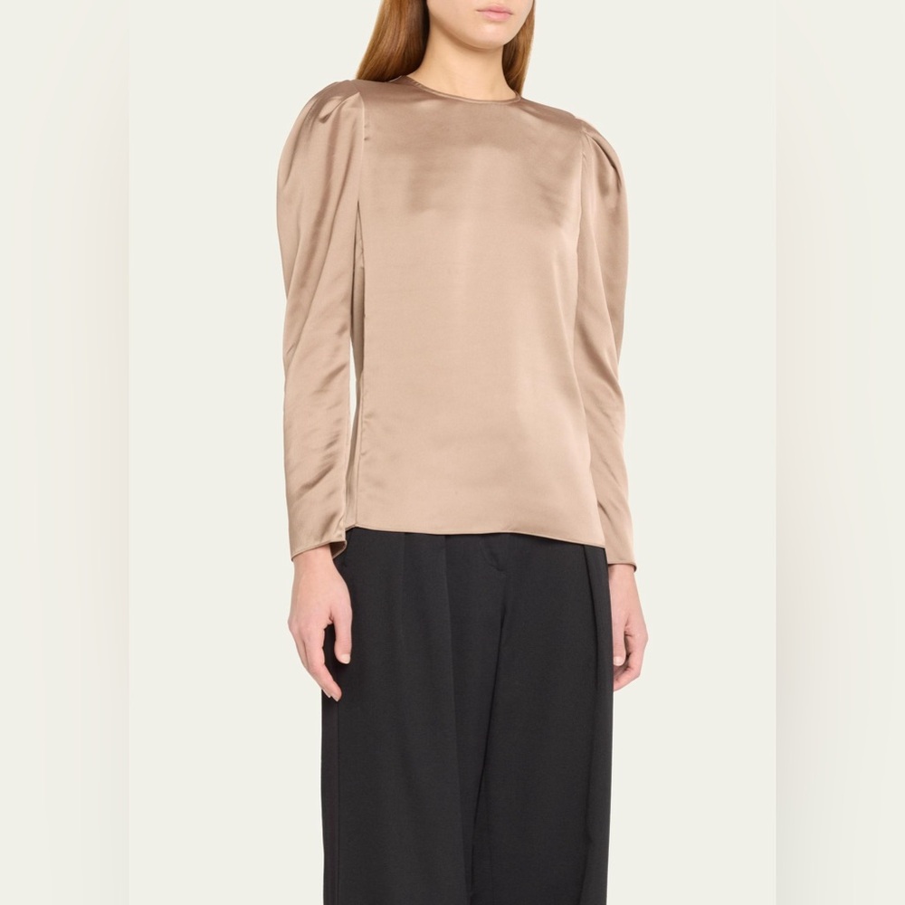 NWT Frame Draped Femme Satin Blouse Mocha Size XS